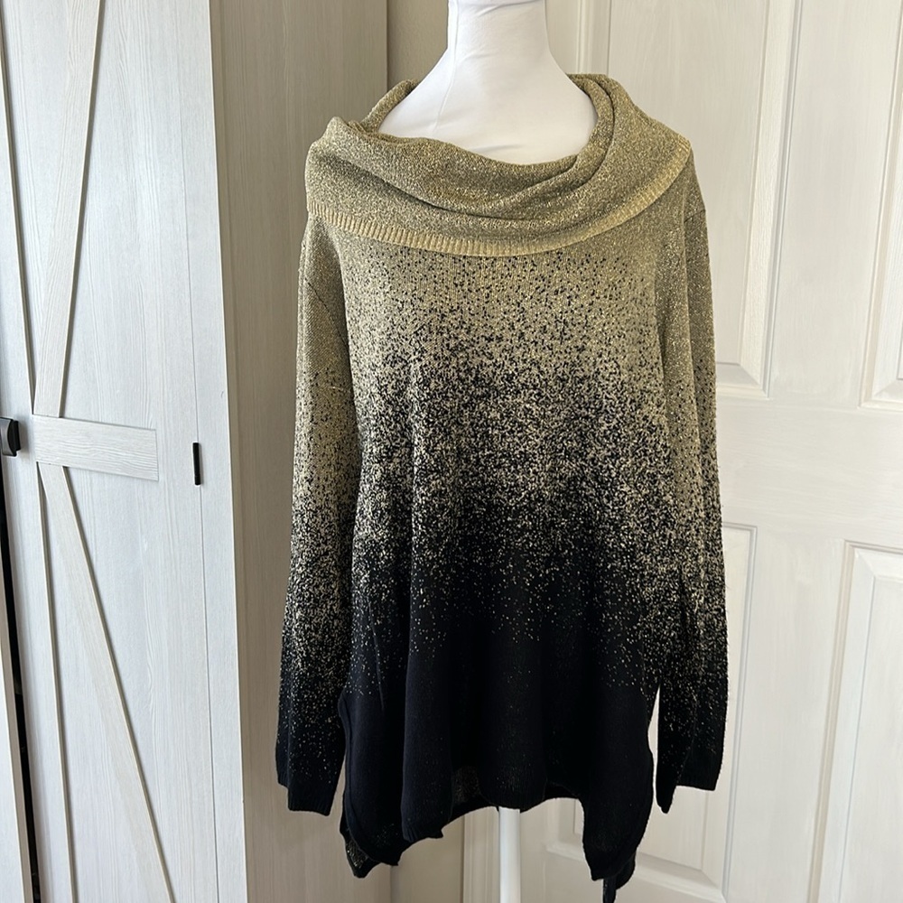 United States Sweaters Gold Sparkle Cowl Neck Long Sweater Sz 1X